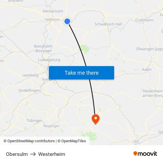 Obersulm to Westerheim map