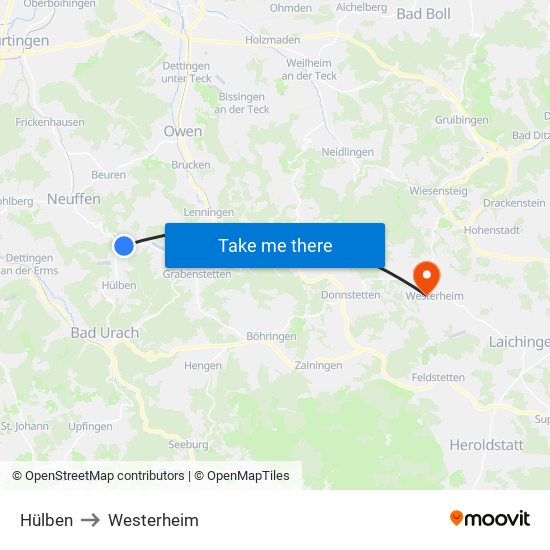 Hülben to Westerheim map