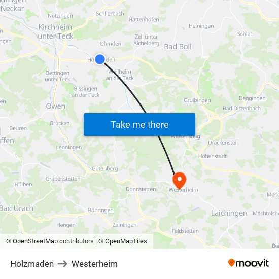 Holzmaden to Westerheim map