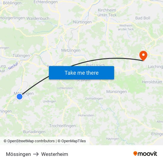 Mössingen to Westerheim map