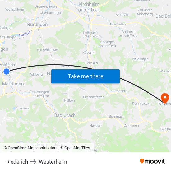 Riederich to Westerheim map