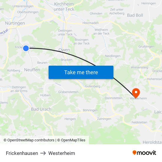 Frickenhausen to Westerheim map