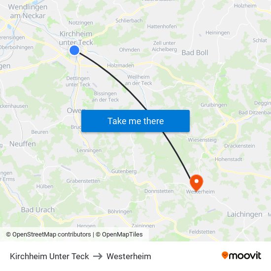 Kirchheim Unter Teck to Westerheim map