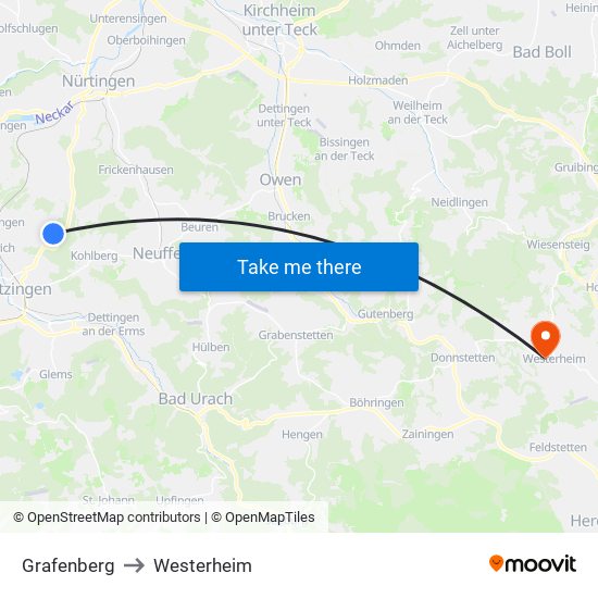 Grafenberg to Westerheim map