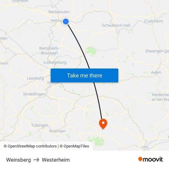 Weinsberg to Westerheim map