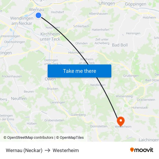 Wernau (Neckar) to Westerheim map
