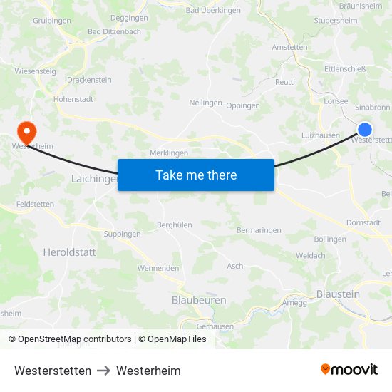 Westerstetten to Westerheim map