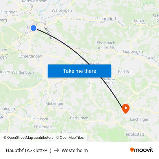 Hauptbf (A.-Klett-Pl.) to Westerheim map