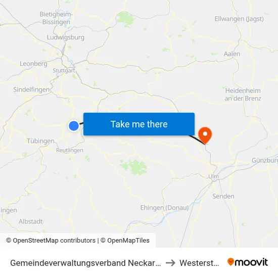 Gemeindeverwaltungsverband Neckartenzlingen to Westerstetten map