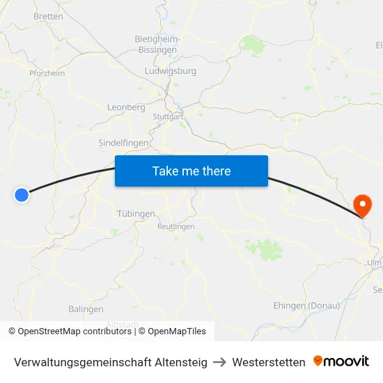 Verwaltungsgemeinschaft Altensteig to Westerstetten map