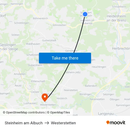 Steinheim am Albuch to Westerstetten map