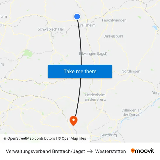 Verwaltungsverband Brettach/Jagst to Westerstetten map