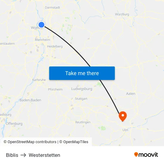 Biblis to Westerstetten map