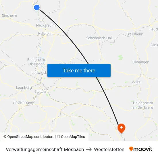 Verwaltungsgemeinschaft Mosbach to Westerstetten map