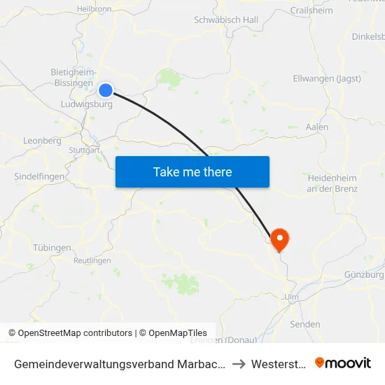 Gemeindeverwaltungsverband Marbach am Neckar to Westerstetten map