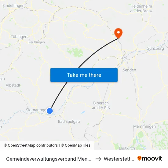 Gemeindeverwaltungsverband Mengen to Westerstetten map