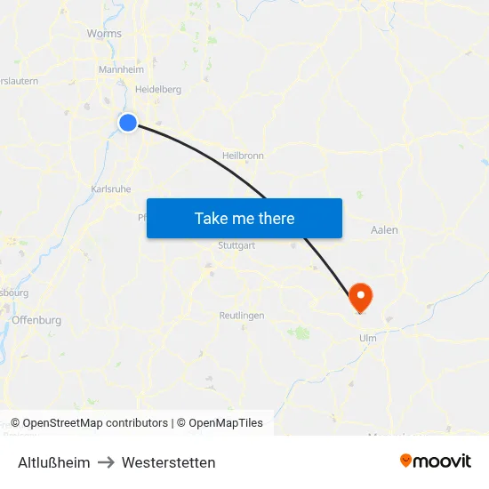 Altlußheim to Westerstetten map