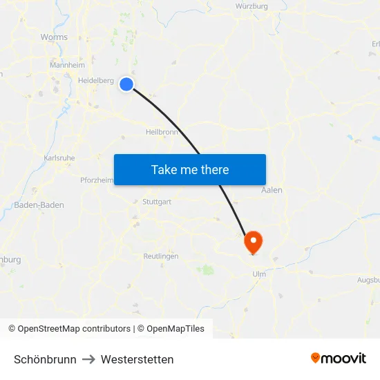 Schönbrunn to Westerstetten map