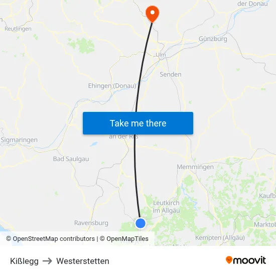 Kißlegg to Westerstetten map