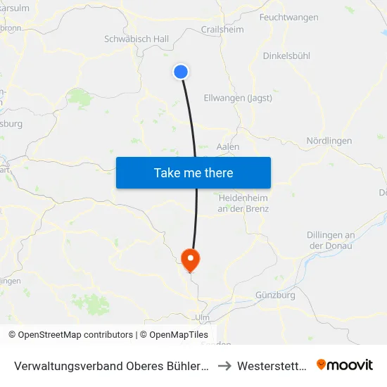 Verwaltungsverband Oberes Bühlertal to Westerstetten map