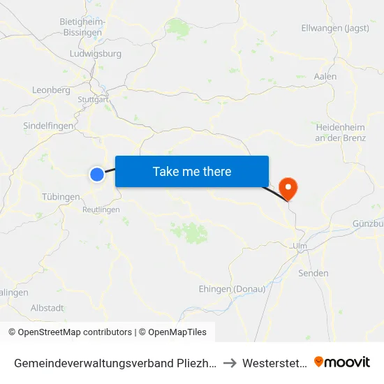 Gemeindeverwaltungsverband Pliezhausen to Westerstetten map