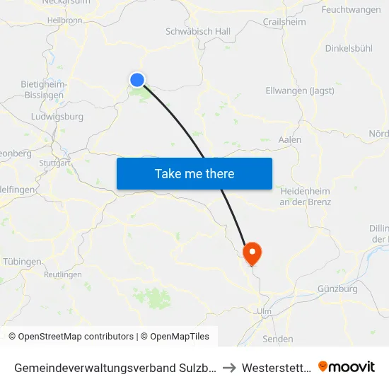 Gemeindeverwaltungsverband Sulzbach to Westerstetten map