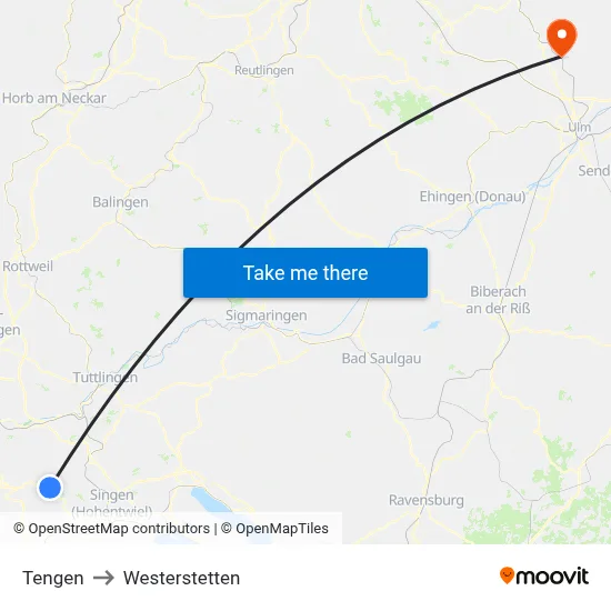 Tengen to Westerstetten map