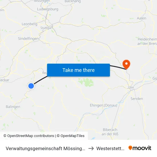 Verwaltungsgemeinschaft Mössingen to Westerstetten map