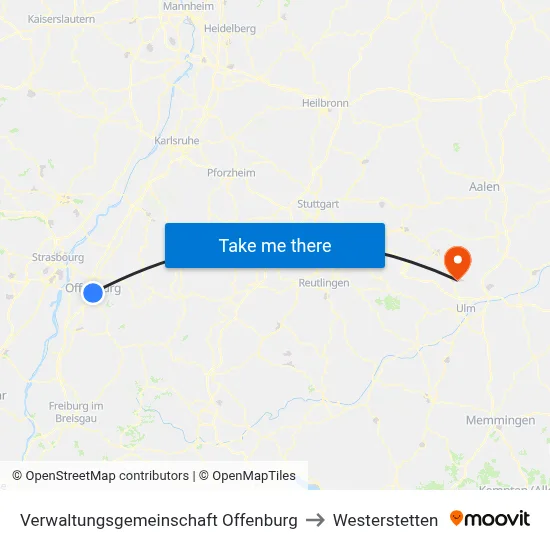 Verwaltungsgemeinschaft Offenburg to Westerstetten map