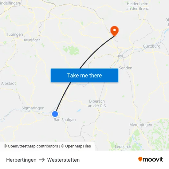 Herbertingen to Westerstetten map