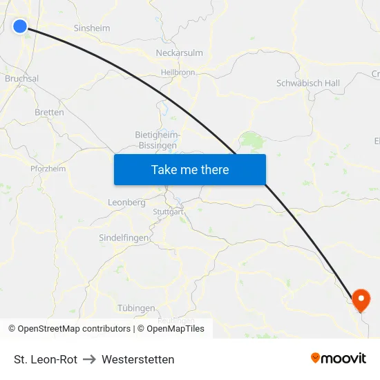 St. Leon-Rot to Westerstetten map