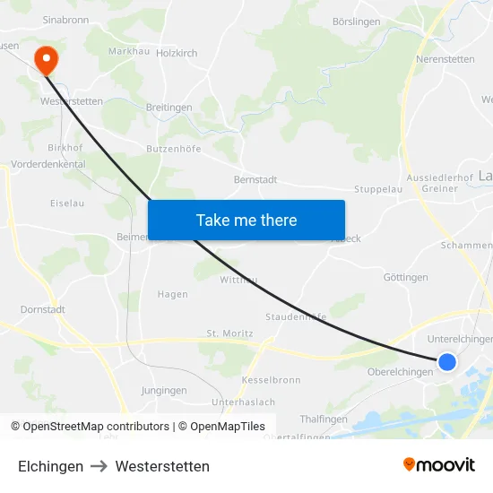 Elchingen to Westerstetten map