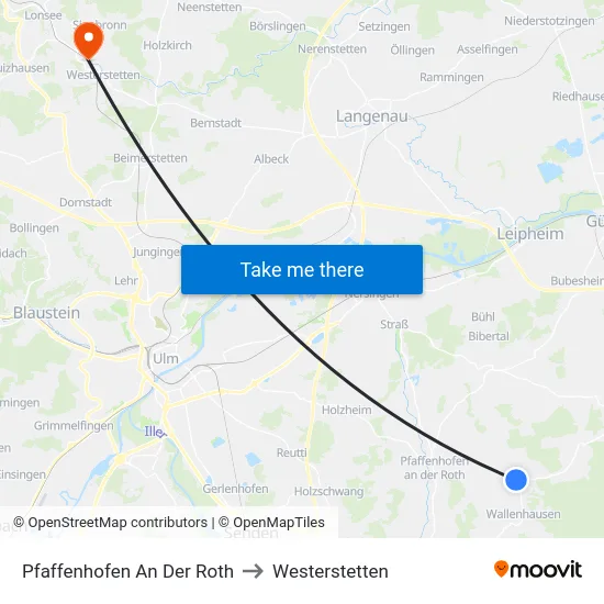 Pfaffenhofen An Der Roth to Westerstetten map