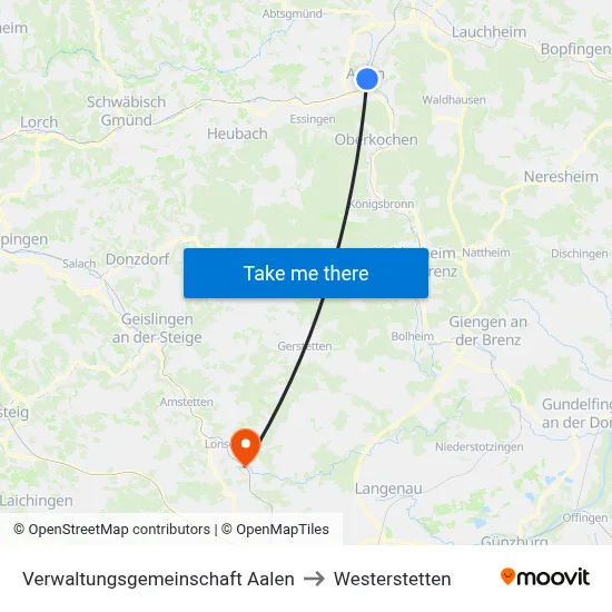Verwaltungsgemeinschaft Aalen to Westerstetten map