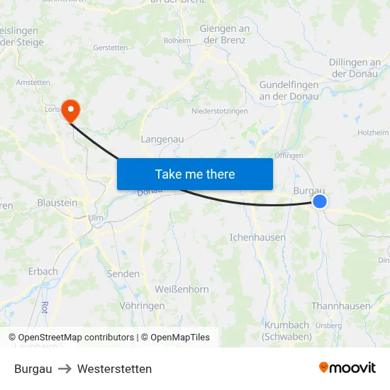 Burgau to Westerstetten map