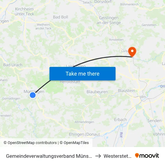 Gemeindeverwaltungsverband Münsingen to Westerstetten map