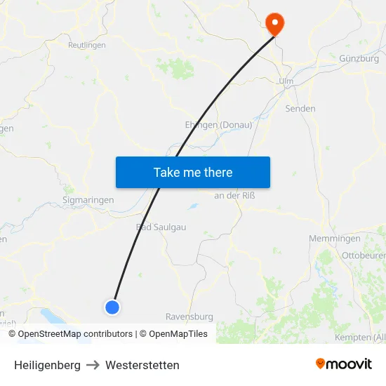Heiligenberg to Westerstetten map