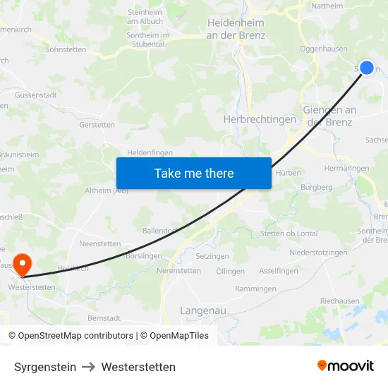 Syrgenstein to Westerstetten map
