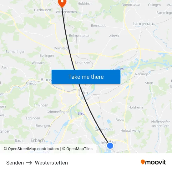 Senden to Westerstetten map