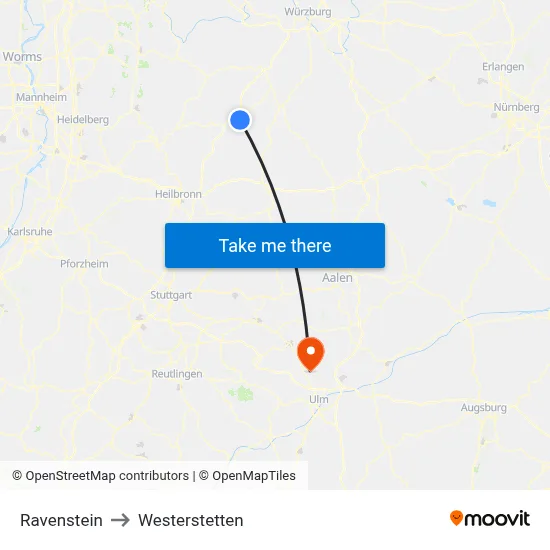 Ravenstein to Westerstetten map