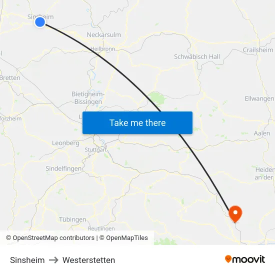 Sinsheim to Westerstetten map
