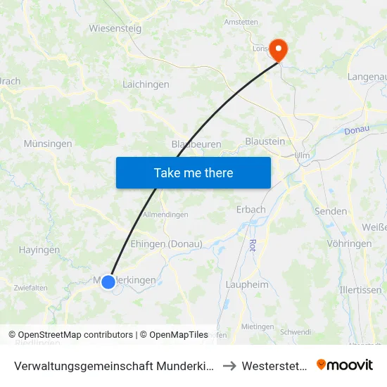 Verwaltungsgemeinschaft Munderkingen to Westerstetten map