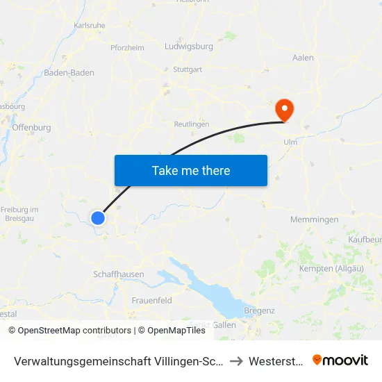Verwaltungsgemeinschaft Villingen-Schwenningen to Westerstetten map