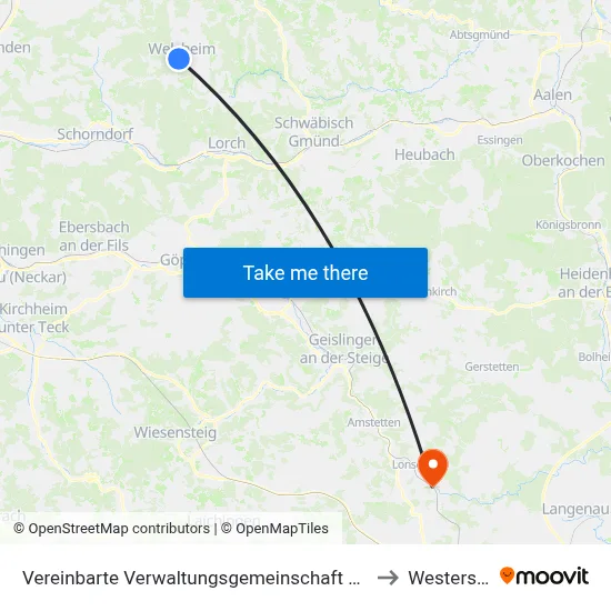 Vereinbarte Verwaltungsgemeinschaft Der Stadt Welzheim to Westerstetten map