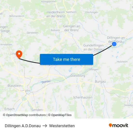 Dillingen A.D.Donau to Westerstetten map