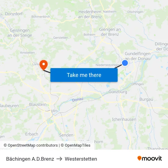 Bächingen A.D.Brenz to Westerstetten map