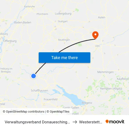 Verwaltungsverband Donaueschingen to Westerstetten map