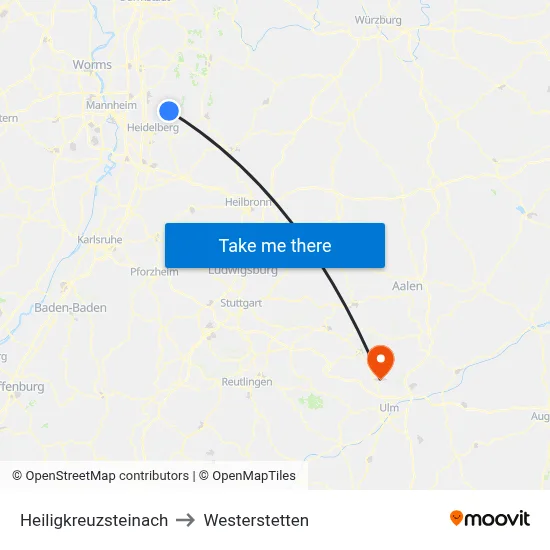 Heiligkreuzsteinach to Westerstetten map
