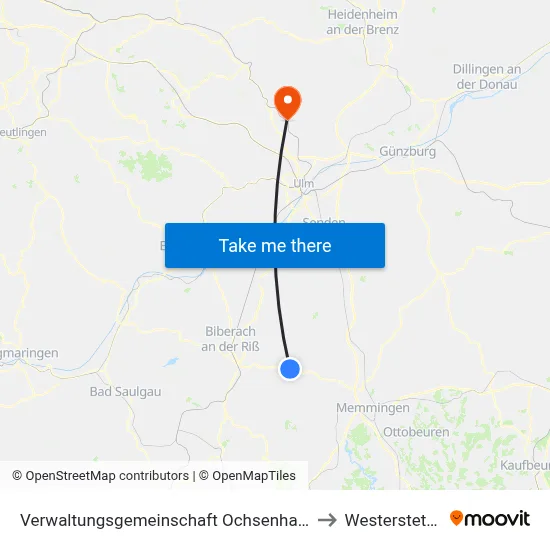 Verwaltungsgemeinschaft Ochsenhausen to Westerstetten map