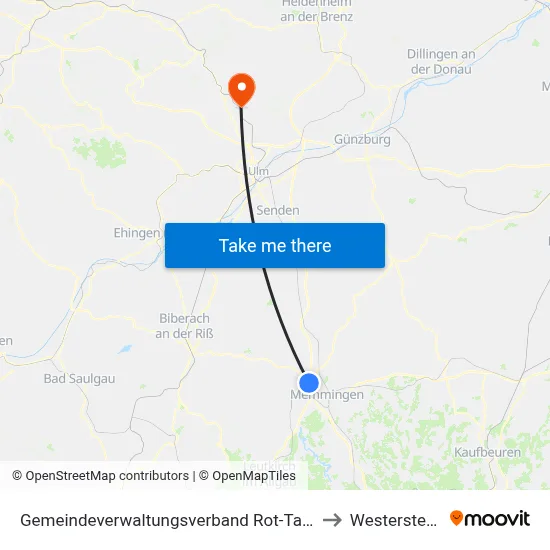 Gemeindeverwaltungsverband Rot-Tannheim to Westerstetten map